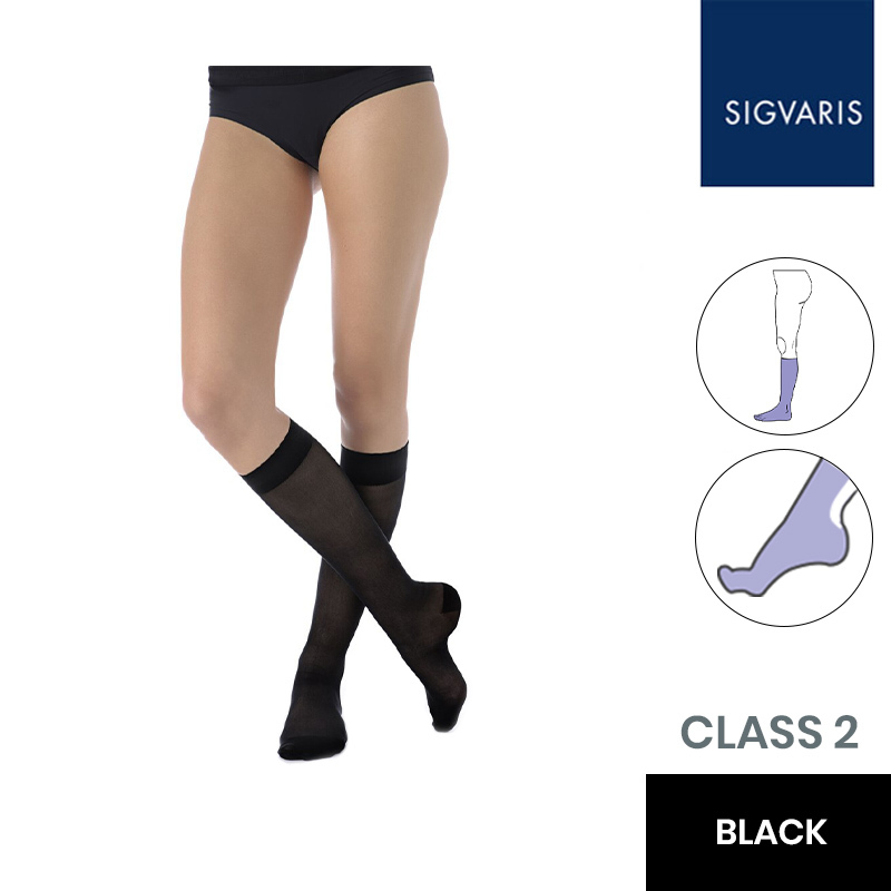 Sigvaris Style Transparent Class 2 (15-20mmHg) Knee High Black Compression Stockings